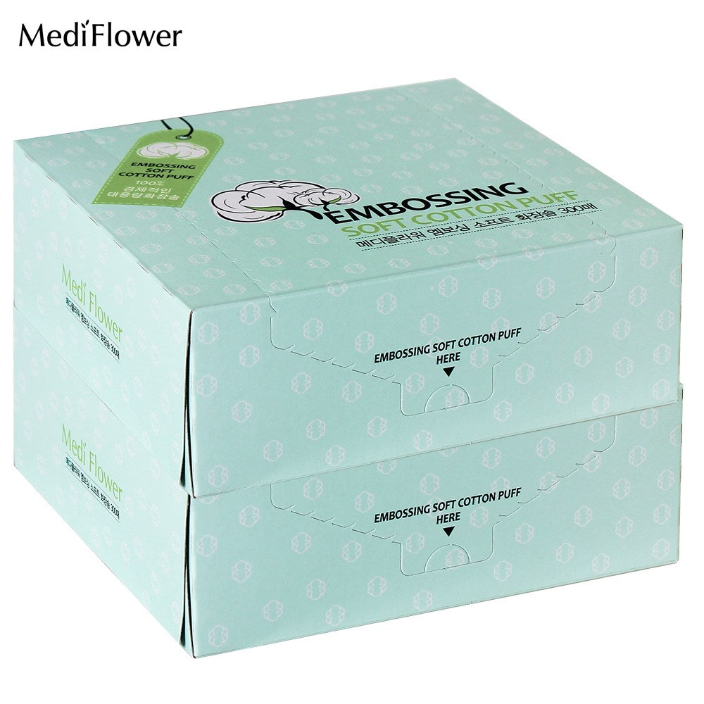 Mediflower Embossed Soft Cotton Pads, 300 Sheets, 2 Pack